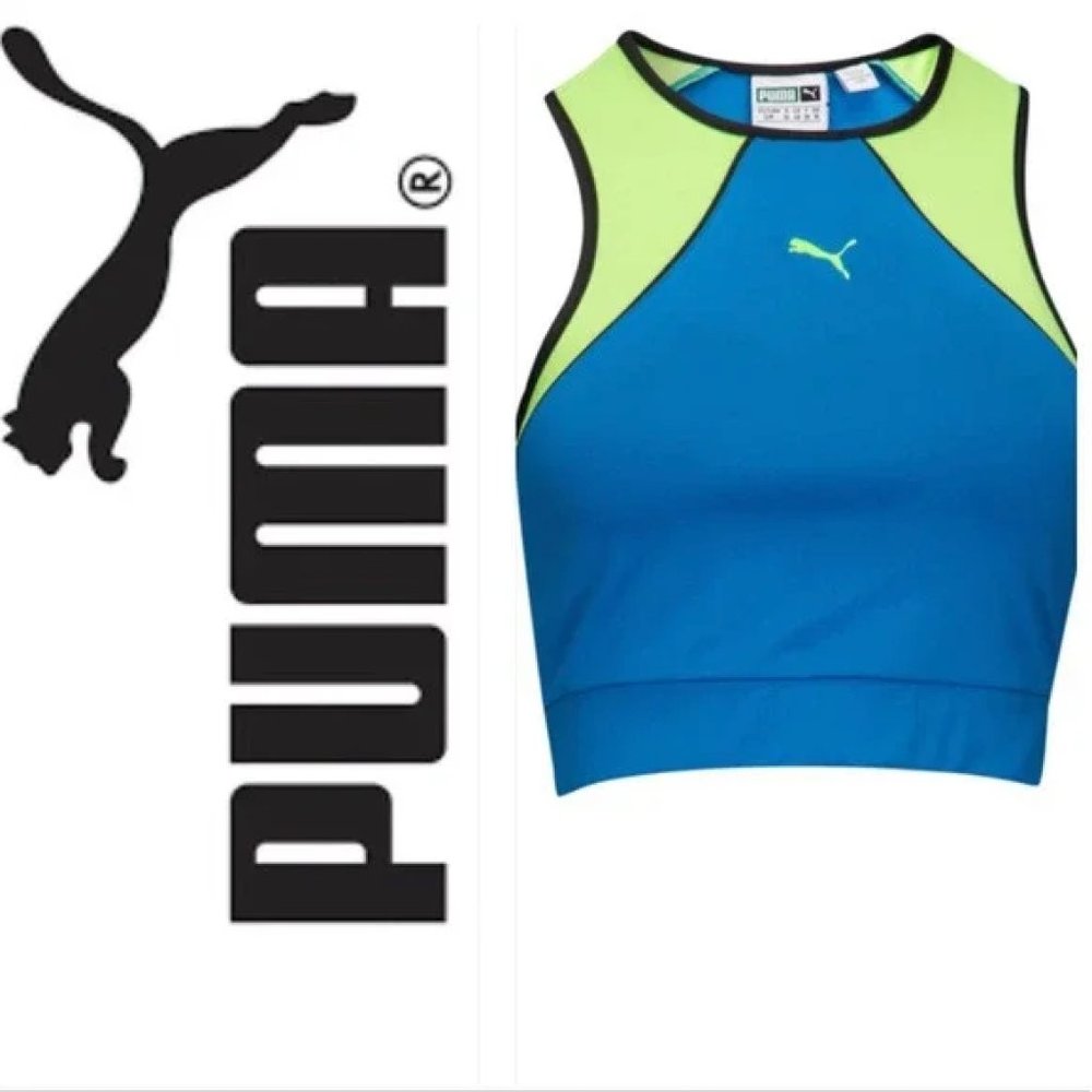 Bright Blue and Neon Green Women's Puma Xtreme Crop Tank/ Sports Bra